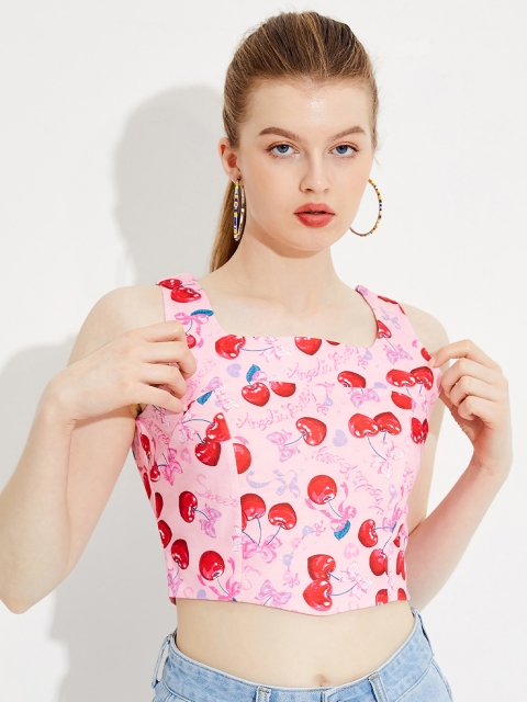 

URBANIC White Floral Print Crop Top