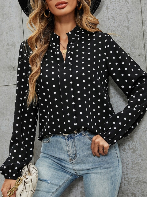 

URBANIC Black Print Mandarin Collar Top