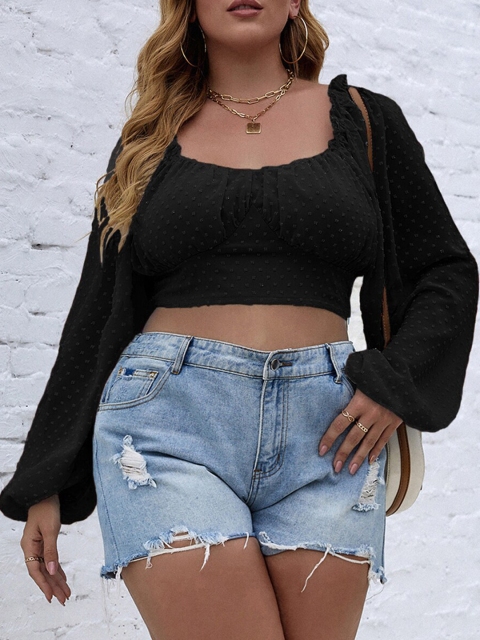 

URBANIC Black Self Design Crop Top