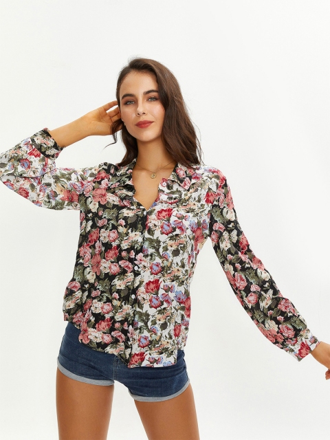 

URBANIC Khaki Floral Print Shirt Style Top