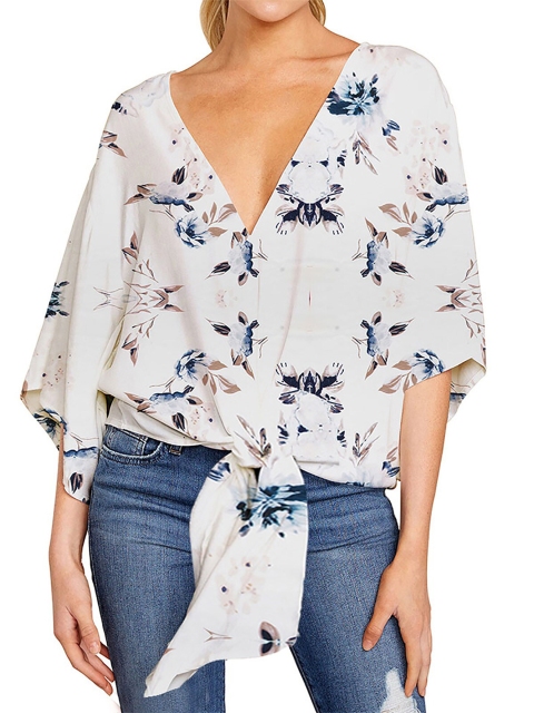 

URBANIC Red Floral Print Blouson Top