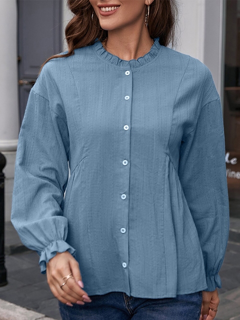 

URBANIC Red Mandarin Collar Shirt Style Top