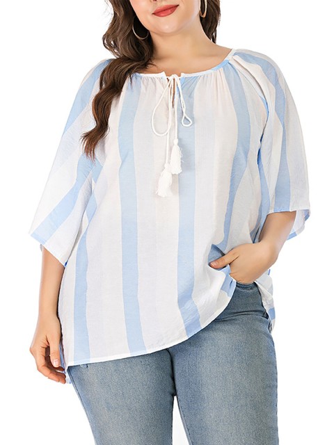 

URBANIC White Striped Tie-Up Neck Top
