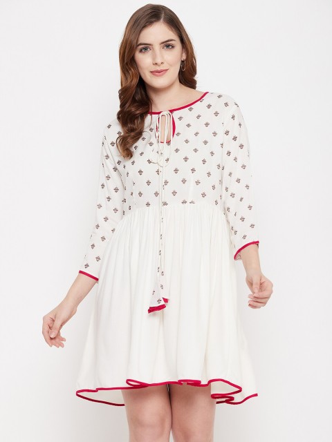 

TULIP 21 Off White Embellished Tie-Up Neck Dress
