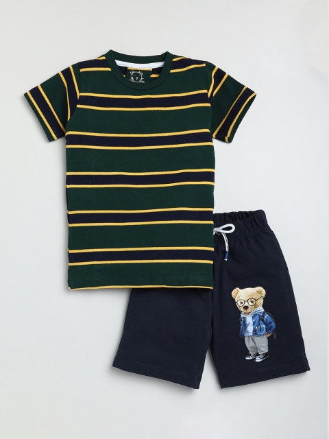 

Lazy Shark Boys Green & Navy Blue Printed T-shirt with Shorts