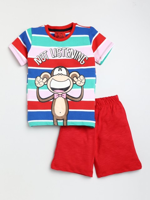 

Lazy Shark Boys Red & Blue Printed T-shirt with Shorts
