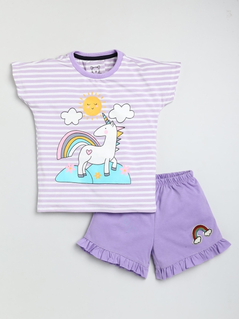 

Lazy Shark Girls Purple & White Printed T-shirt with Shorts