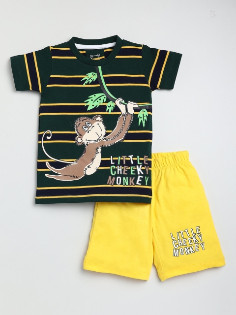 

Lazy Shark Boys Green & Yellow Printed T-shirt with Shorts