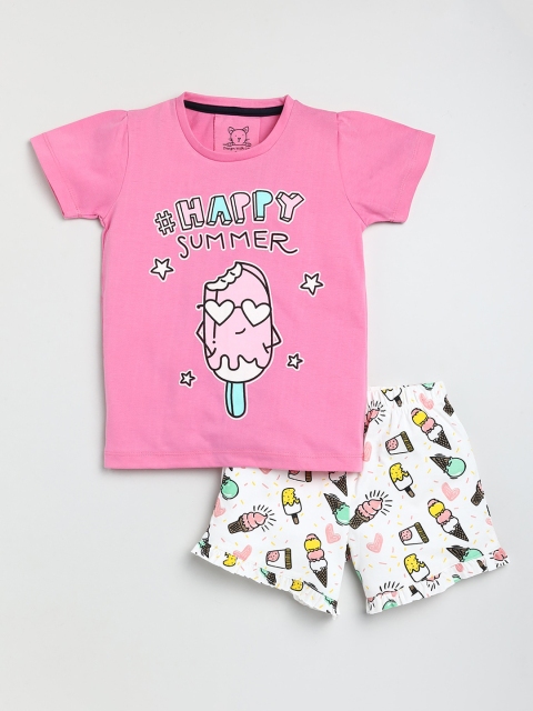 

Lazy Shark Girls Pink & White Printed T-shirt with Shorts