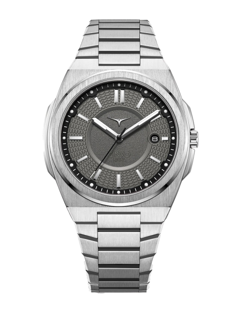 

ZINVO Men Grey Brass Dial & Silver Toned Stainless Steel Bracelet Style Straps Analogue Watch 100-01