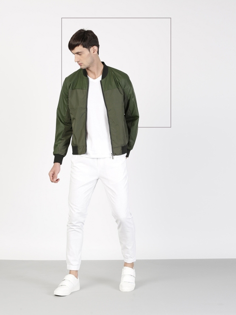 

ether Men Olive Green Solid Bomber