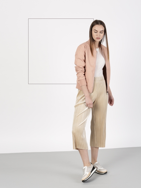 

ether Women Peach-Coloured Solid Bomber Jacket