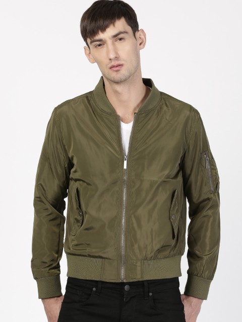 

ether Men Olive Green Solid Bomber