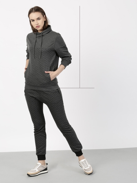 

ether Women Charcoal Grey Self Design Sweatshirt