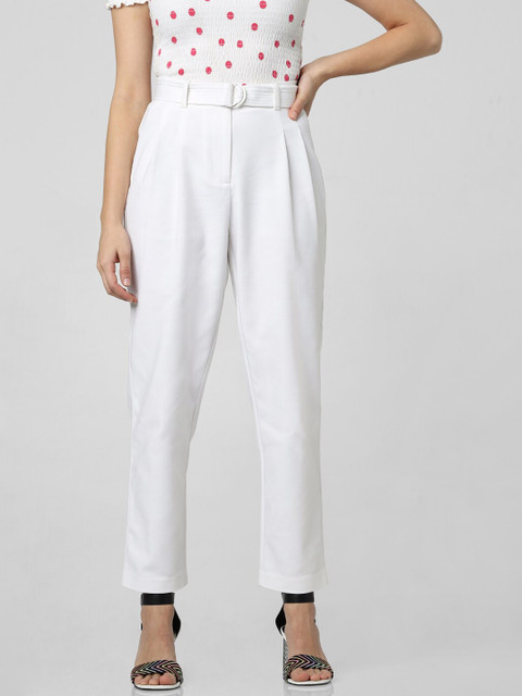 

Vero Moda Women White High-Rise Pleated Trousers