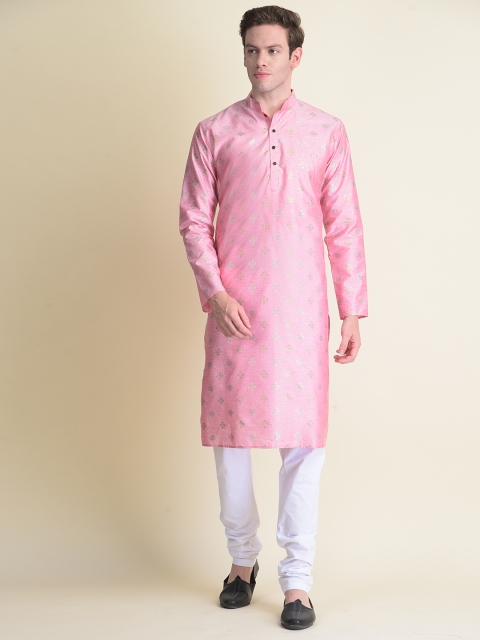 

NAMASKAR Men Pink Thread Work Kurta