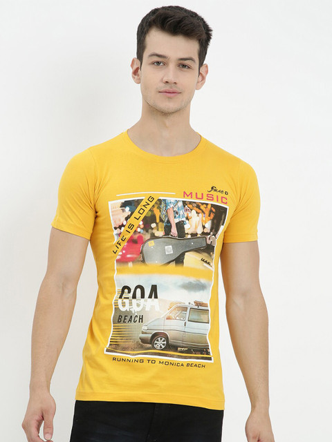 

V2 Value & Variety Men Mustard Yellow Printed Extended Sleeves T-shirt