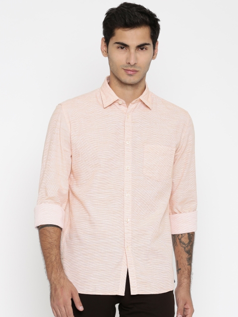 

Parx Men Orange & White Slim Fit Striped Casual Shirt