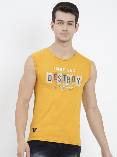 

V2 Value & Variety Men Mustard Yellow Printed T-shirt