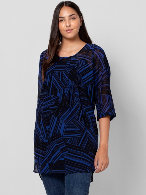 

VERO MODA CURVE Blue Geometric Print Longline Top