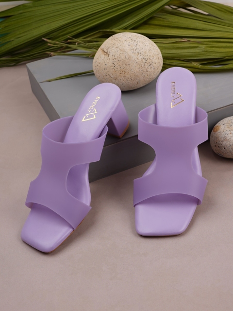 

EVERLY Purple Textured Block Mules with Bows