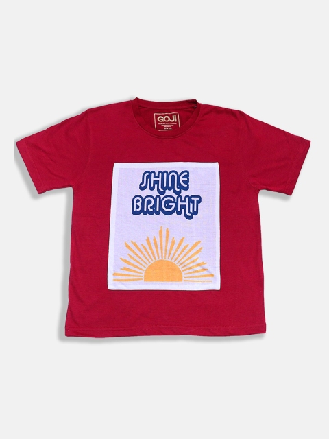 

GOJI Kids Maroon Typography Printed V-Neck T-shirt