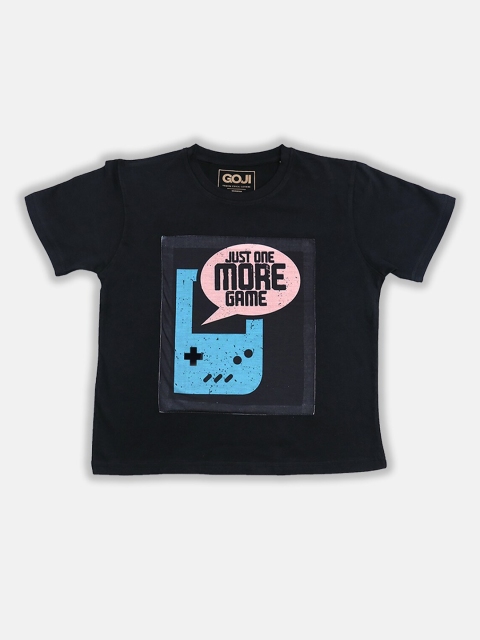 

GOJI Kids Peach-Coloured Typography Printed V-Neck Applique T-shirt