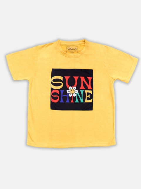 

GOJI Kids Mustard Yellow Typography Printed Applique T-shirt