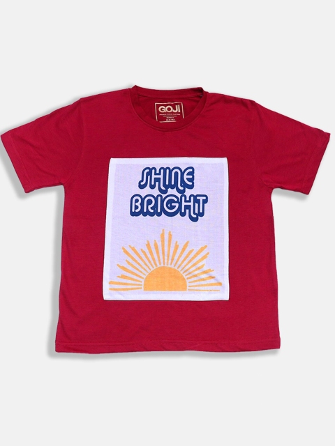 

GOJI Kids Maroon Typography Printed V-Neck T-shirt