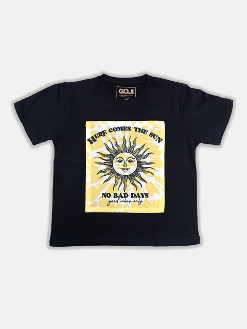 

GOJI Kids Black Printed Applique T-shirt