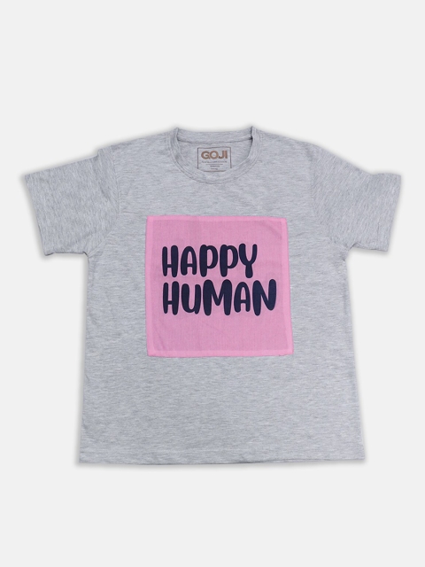 

GOJI Kids Grey Melange Typography Printed T-shirt