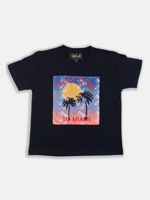 

GOJI Kids Black Printed V-Neck Tropical T-shirt