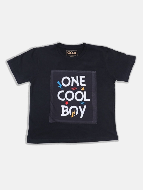 

GOJI Kids Black Typography Printed Applique T-shirt