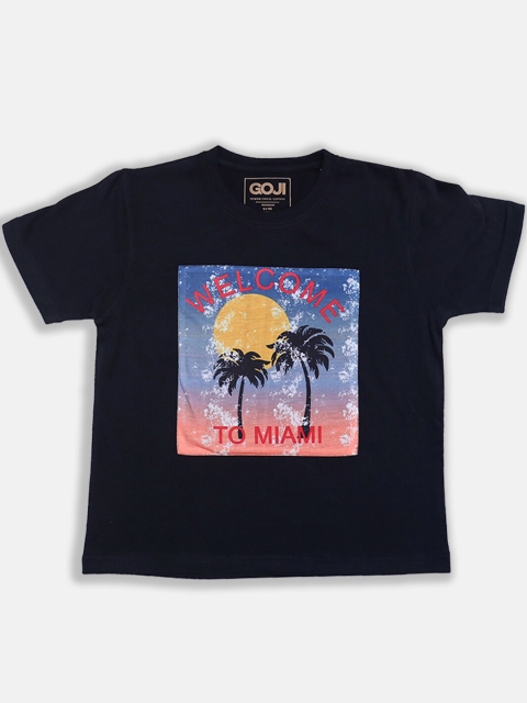 

GOJI Kids Blue Printed V-Neck Tropical T-shirt