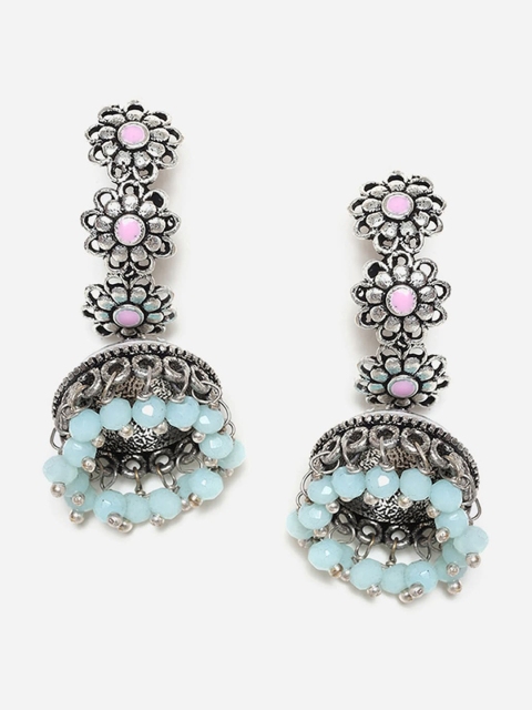 

W Blue Dome Shaped Oxidised Jhumkas Earrings