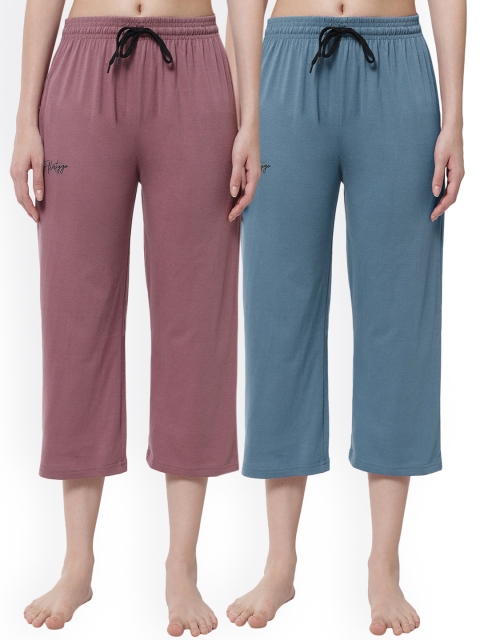 

FFLIRTYGO Women Pack of 2 Solid 3/4th Lounge Pants, Lavender
