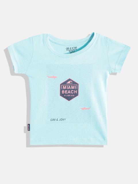 

Gini and Jony Boys Blue & Coral Pure Cotton Graphic Print T-shirt