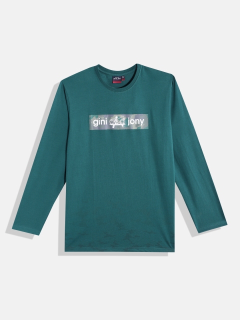 

Gini and Jony Boys Green Brand Logo Printed Pure Cotton T-shirt