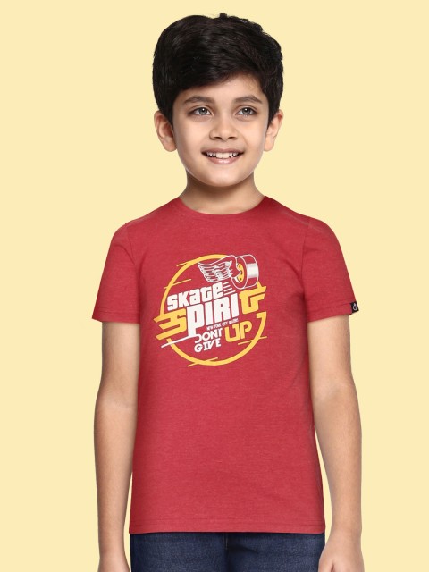 

Gini and Jony Boys Red & Mustard Yellow Pure Cotton Typography Print T-shirt