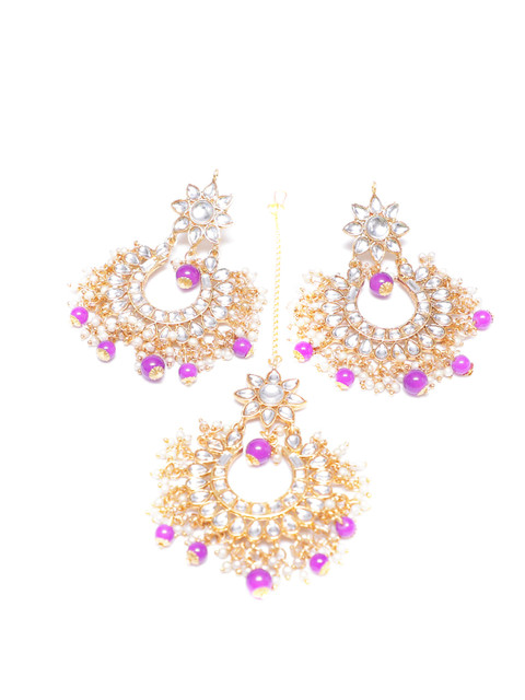 

Swarajshop Gold-Plated Purple Kundan Studded Jewellery Set
