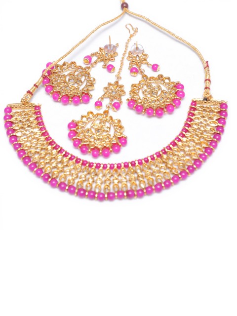 

Swarajshop Gold-plated Magenta Kundan Studded Jewellery Set