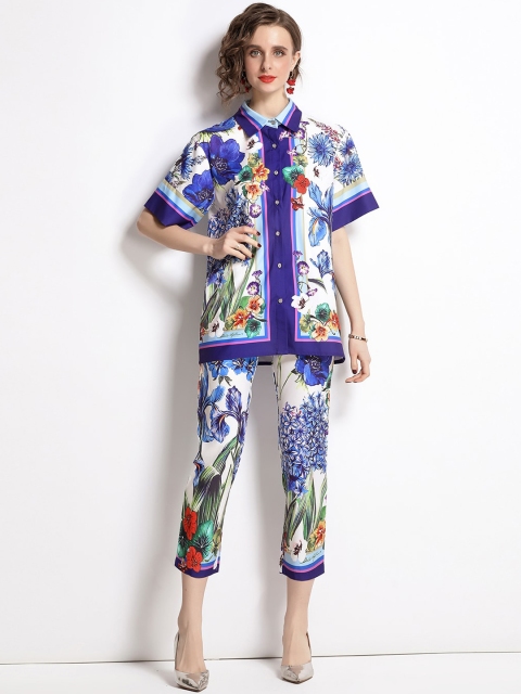 

JC Collection Women Blue & White Printed Shirt with Trousers