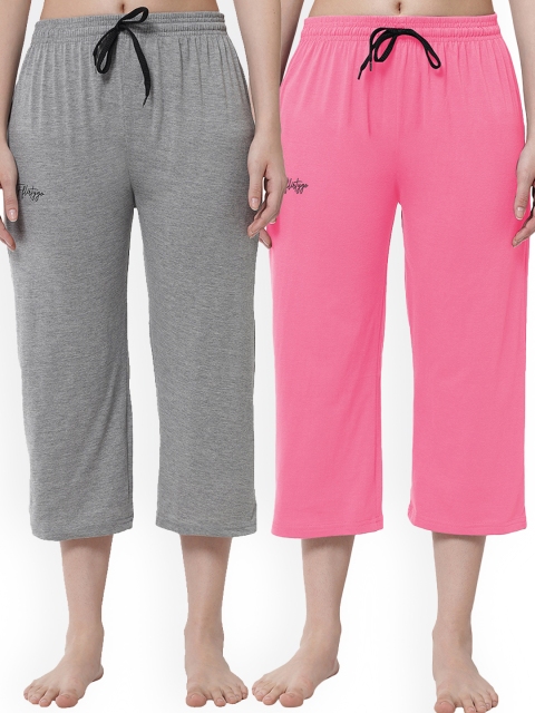 

FFLIRTYGO Women Pack Of 2 Cotton Capri Lounge Pants, Grey