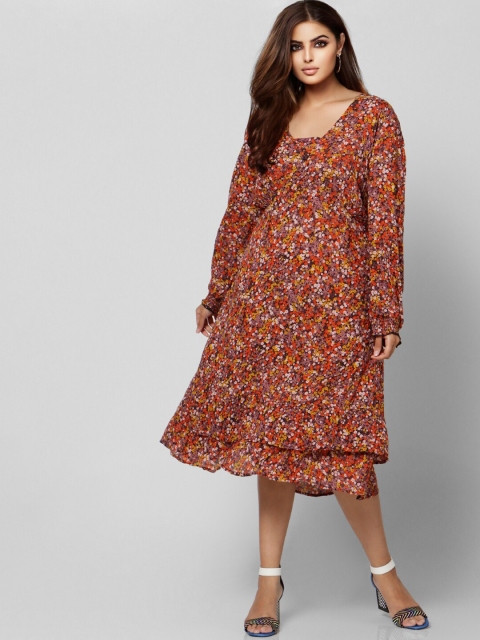 

VERO MODA CURVE Purple Floral Tie-Up Neck A-Line Midi Dress