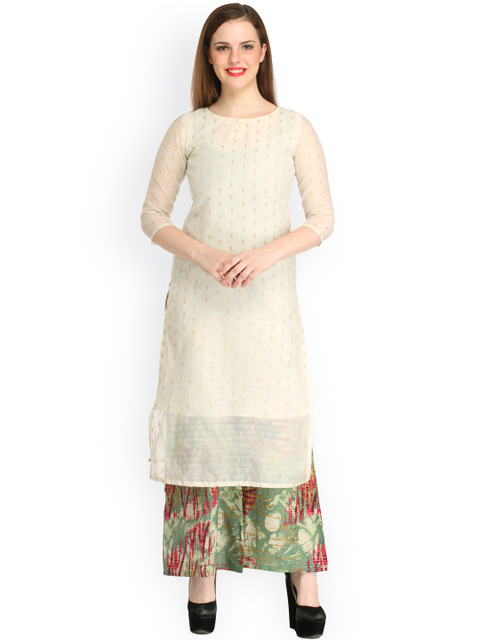 

Cottinfab White and Green Kurta with Palazzos