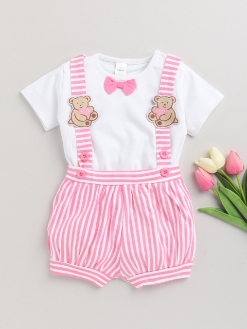 

Olio Kids Boys Pink & White Printed Cotton Rompers