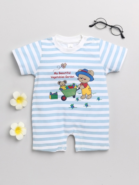 

Olio Kids Boys Blue & White Striped Printed Cotton Rompers