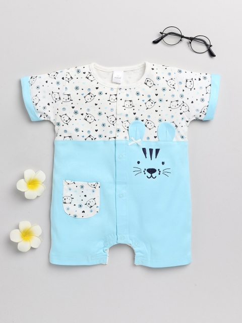 

Olio Kids Unisex Infant Blue Printed Cotton Rompers