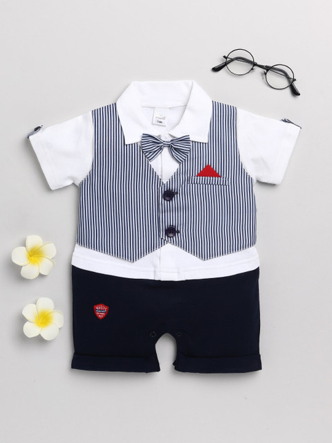 

Olio Kids Boys Black & White Printed Cotton Rompers
