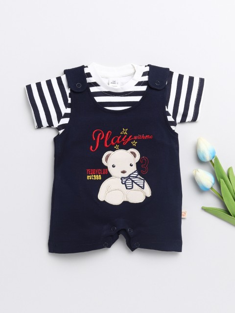 

Olio Infant Kids Black and White Printed Cotton Rompers With T-shirt